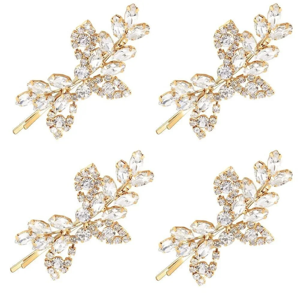 4 Pcs Rhinestone Bridal Hair Clip Leaf Wedding Hairpin Bride Crystal Hair Barret